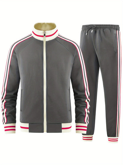 Męski Stylowy Materiałowy Dres z Casual Fit i Paskami