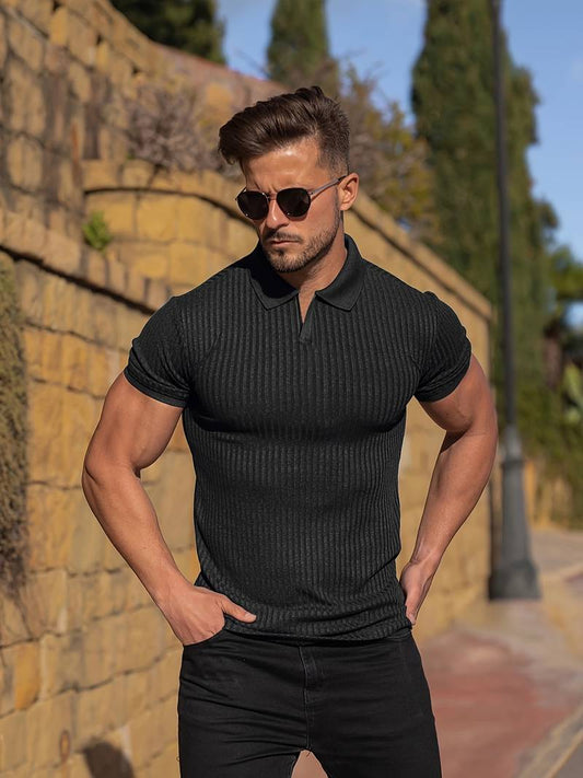 Męski Elegancki T-Shirt Rib z Wąskim Fasonem i Wysokiej Jakości Materiałem