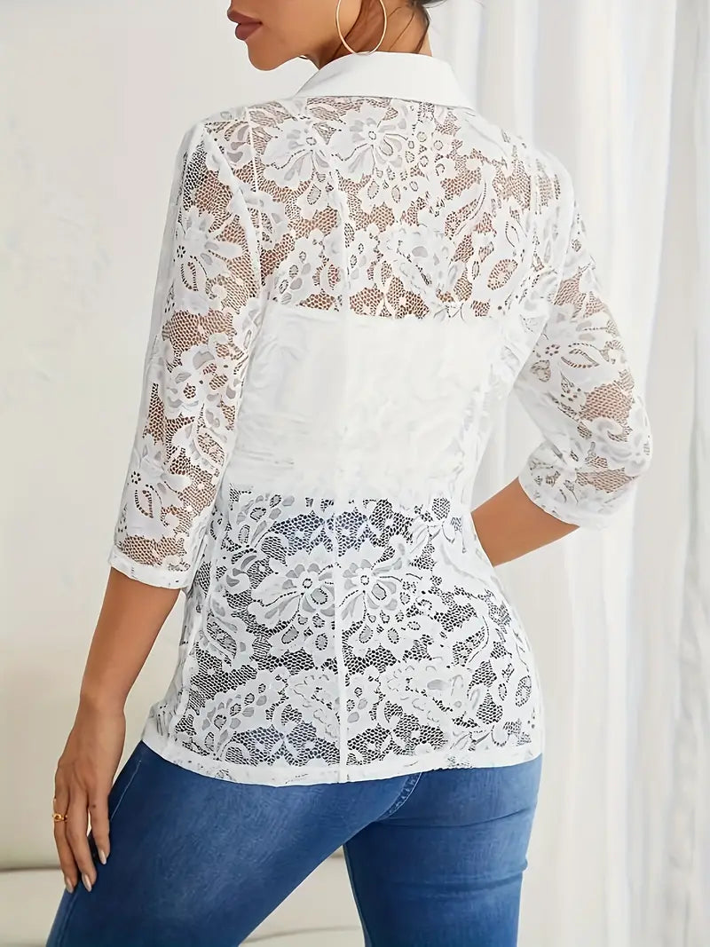 Kobiety Elegancki Poliester Blazer z Koronkowymi Detalami