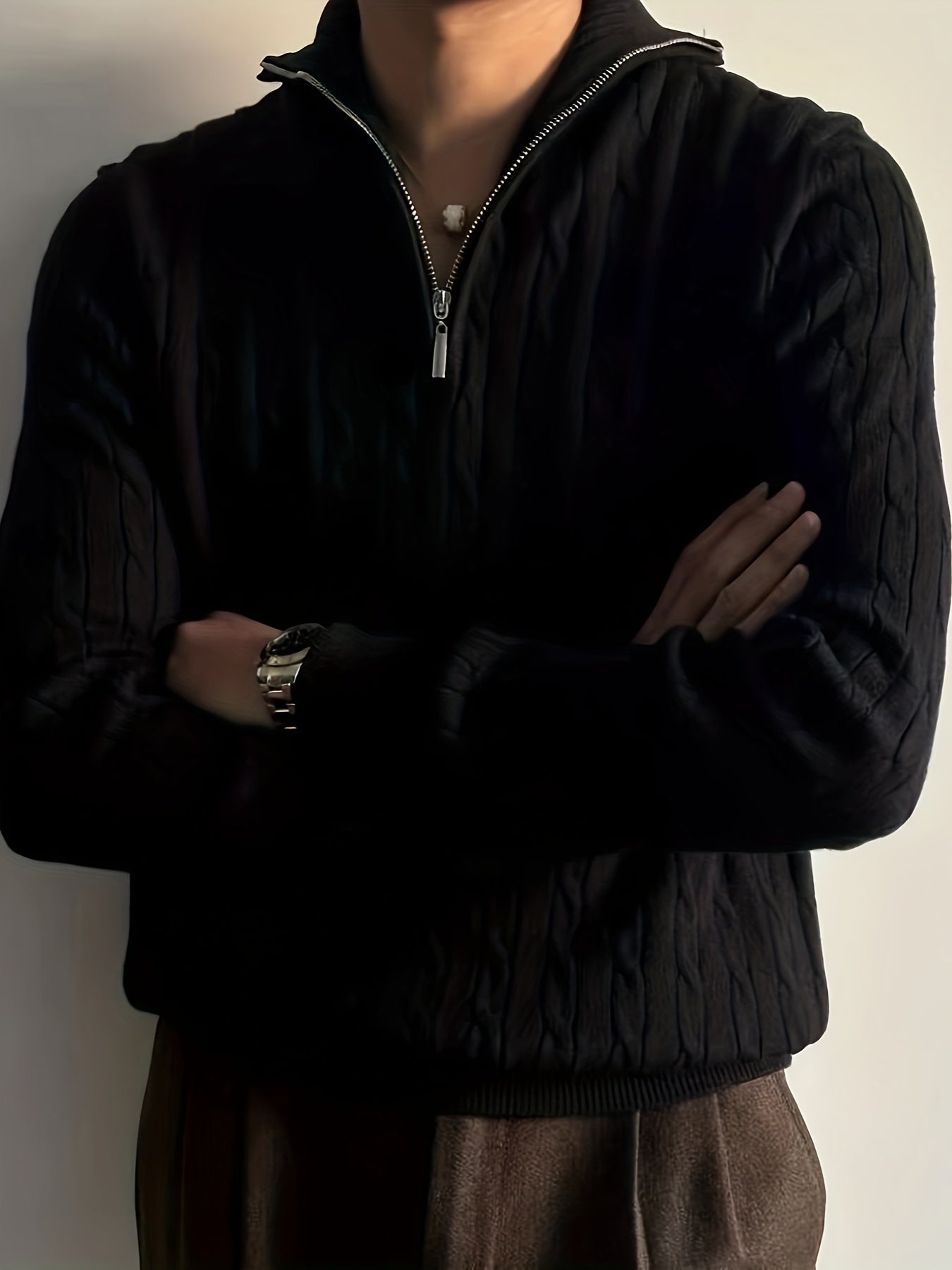 Variant image for Męski Casualowy Dzianinowy Sweter z Krawatem i Półzamkiem-1