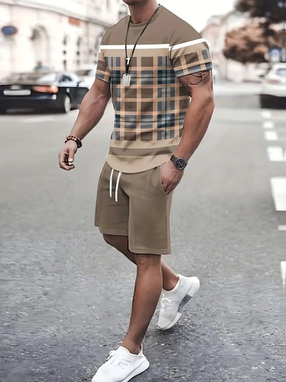Męski Stylowy Bawełniany Zestaw z T-Shirtem i Szortami z Troczkiem