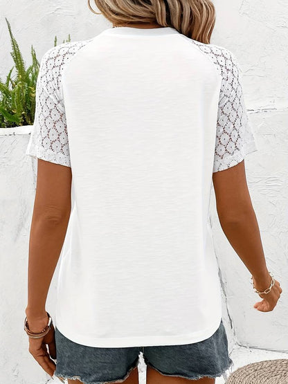 Damski Elegancki T Shirt Bawełna z Okrągłym Dekoltem i Krótkim Rękawem