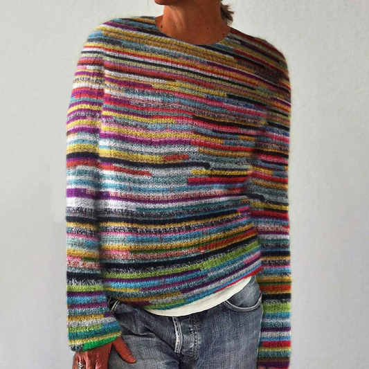 Damski Sweter w Paski z Długim Rękawem