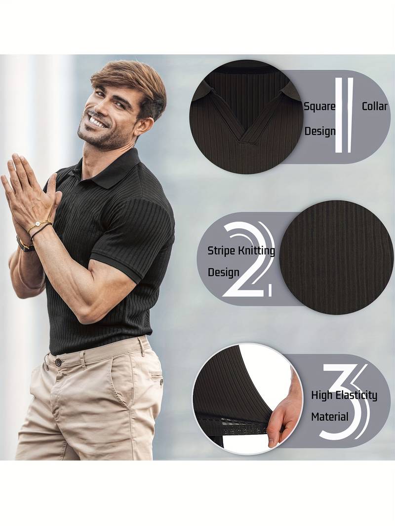 Męski Elegancki T-Shirt Rib z Wąskim Fasonem i Wysokiej Jakości Materiałem