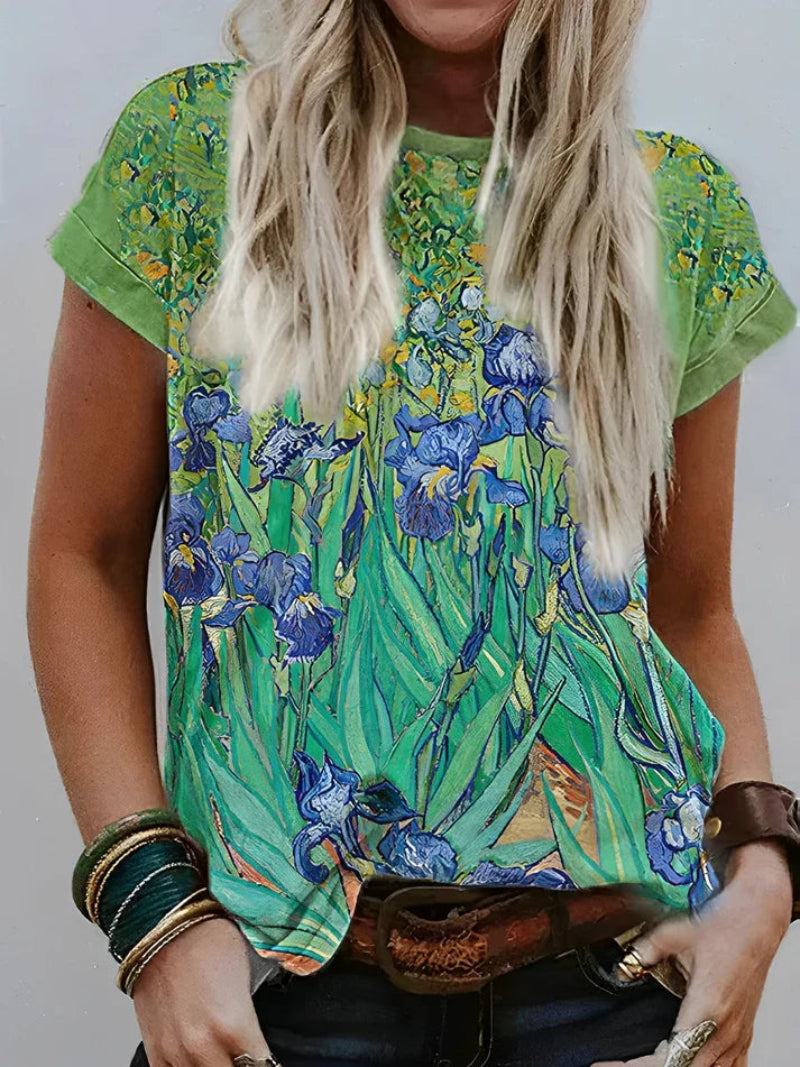 Variant image for Męski Stylowy T-Shirt Bawełniany z Nadrukiem Irysów-5
