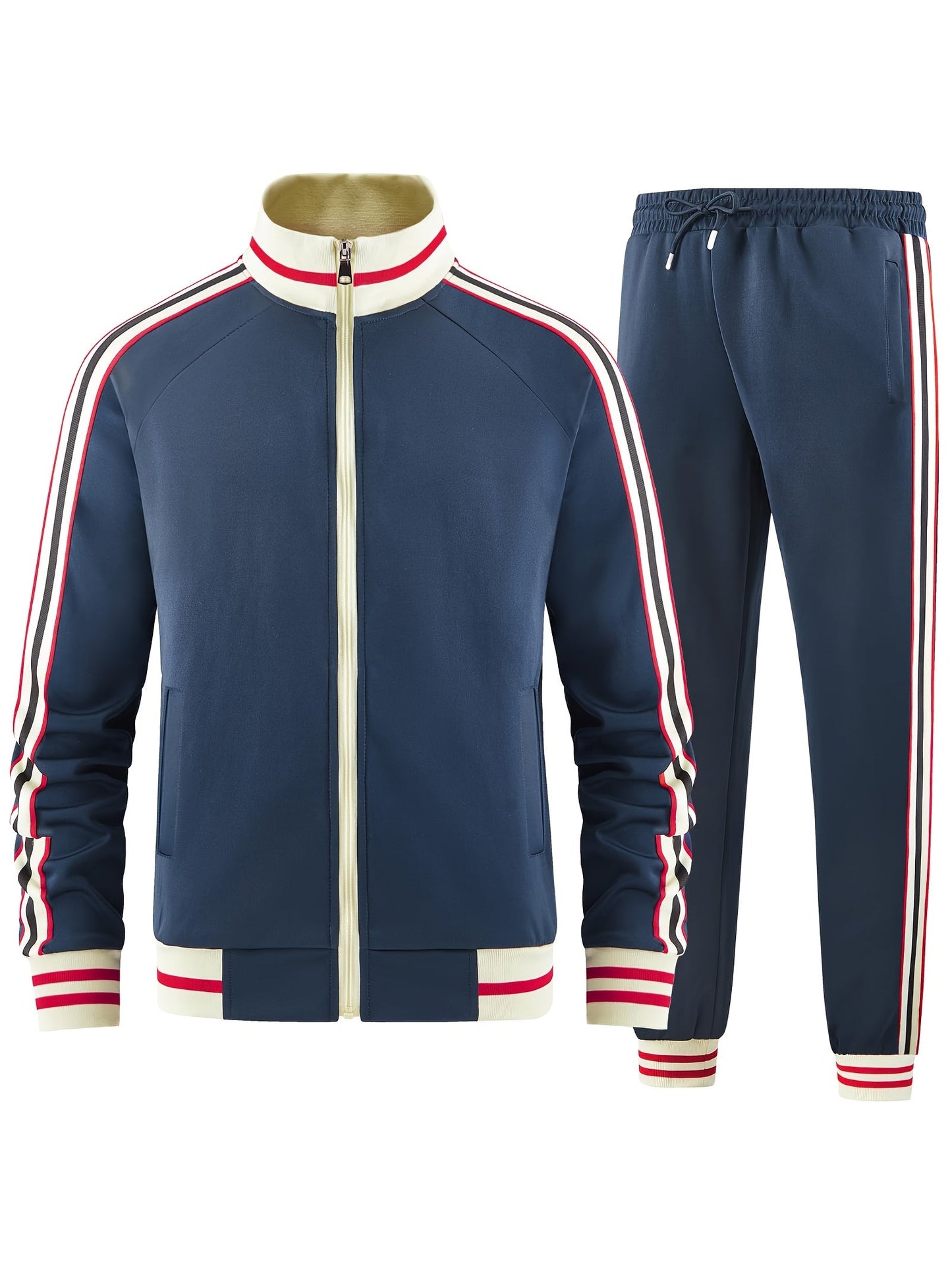 Męski Stylowy Materiałowy Dres z Casual Fit i Paskami