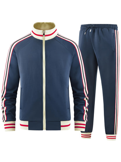 Męski Stylowy Materiałowy Dres z Casual Fit i Paskami