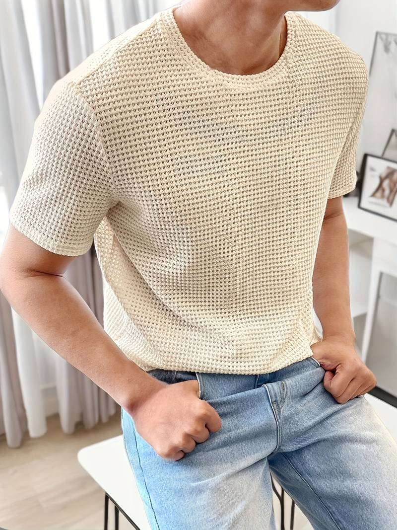 Męski Modny T Shirt z Wysokiej Jakości Materiału z Okrągłym Dekoltem