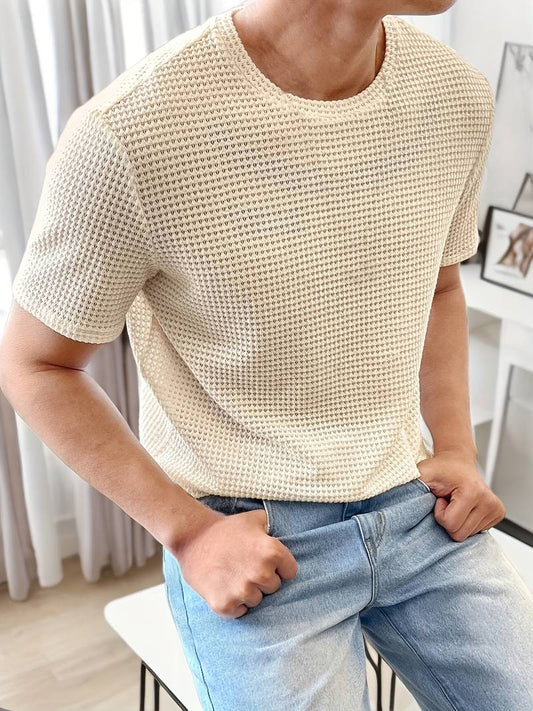 Męski Modny T Shirt z Wysokiej Jakości Materiału z Okrągłym Dekoltem