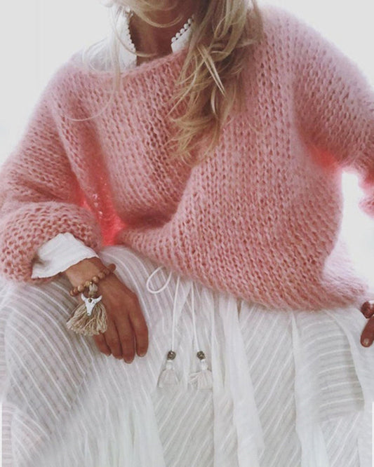 Stylowy Różowy Sweter Luźny Casual Damski | Idealny na Jesień/Zimę