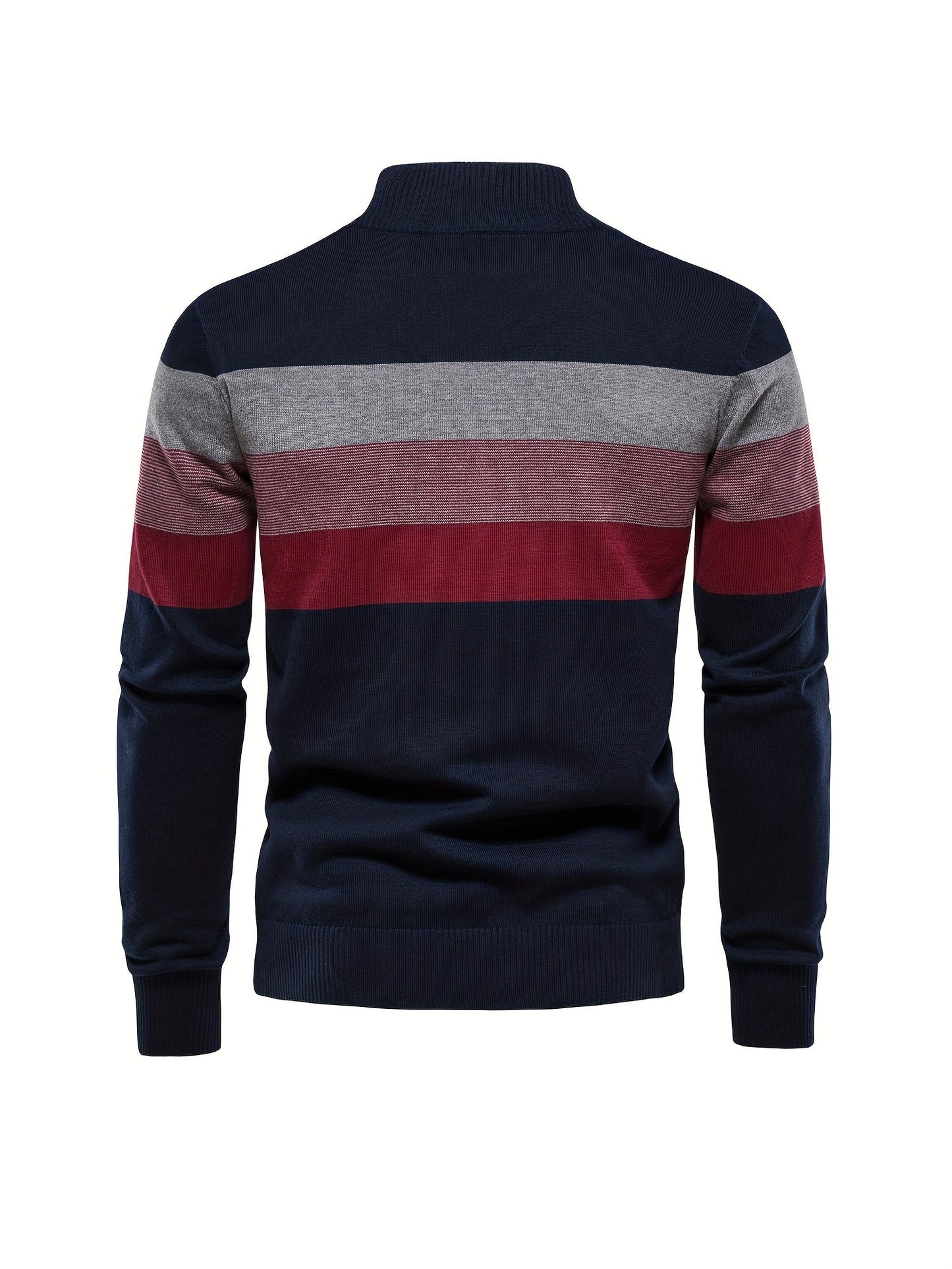 Męski Stylowy Sweter z Pół-Zamkiem i Wzorem w Paski z Wysokiej Jakości Tkaniny