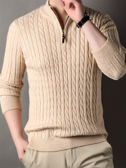 Variant image for Męski Casual Bawełniany Sweter z Półzamkiem i Wzorem Pasków-1