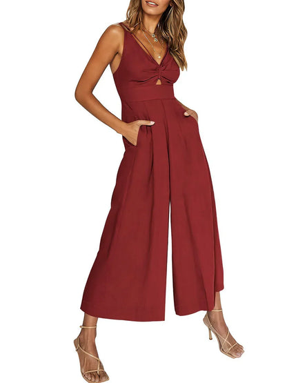 Variant image for Kobieta Elegancka Tkanina Jumpsuit z V-hals i Wysokim Stanem-31
