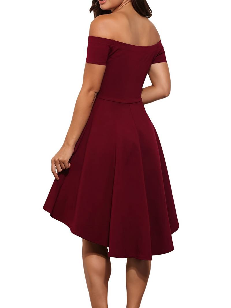 Kobieta Elegancka Sukienka Off-the-Shoulder z Delikatnym Fasonem na Wesele i Wieczorne Wyjścia
