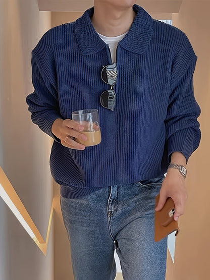 Variant image for Męski Casualowy Sweter z Półzamkiem z Wysokiej Jakości Dzianiny z Modnym Wzorem w Paski-19