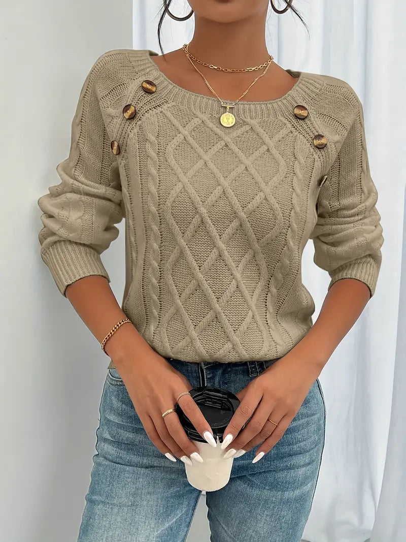 Stylowy Sweter Dzianinowy z Długimi Rękawami i Warkoczowym Splotem Damski | Idealny na Jesień/Zimę