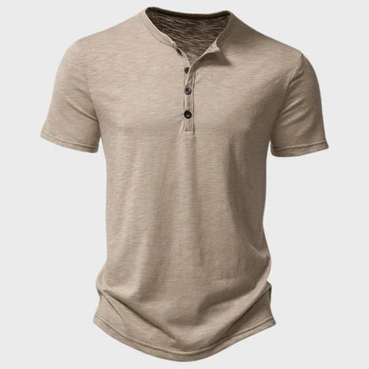 Męski T-Shirt z Okrągłym Dekoltem i Guzikami