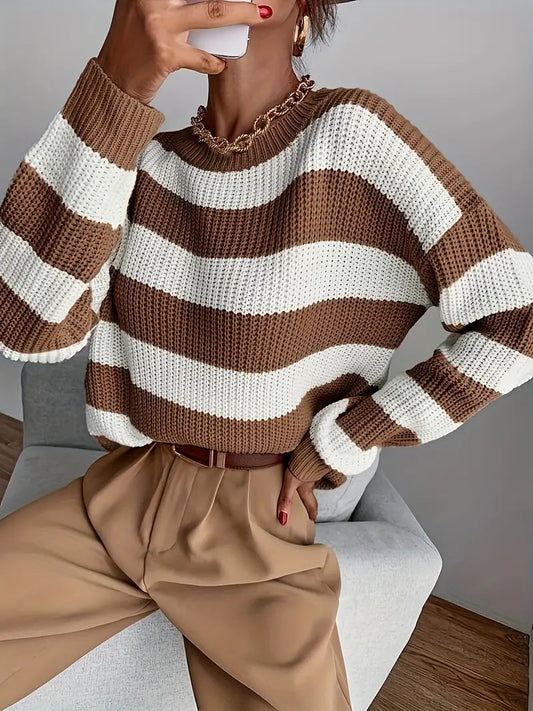 Modny Sweter Dzianinowy z Paskami Damski | Idealny na Jesień/Zimę