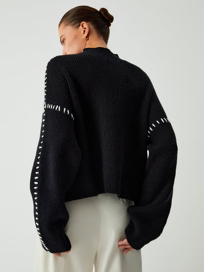 Modny Czarny Ponadwymiarowy Sweter Damski | Idealny na Jesień/Zimę
