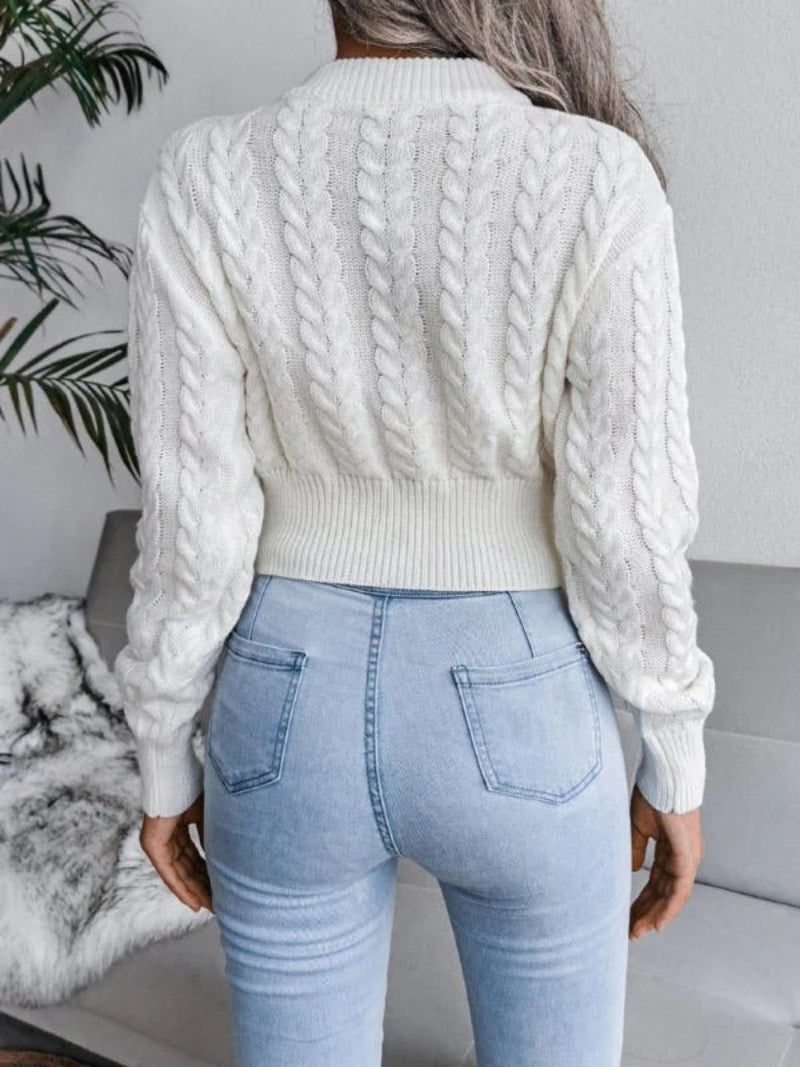 Klasyczny Krótki Sweter w Warkoczowy Splot Damski | Idealny na Każdą Porę Roku