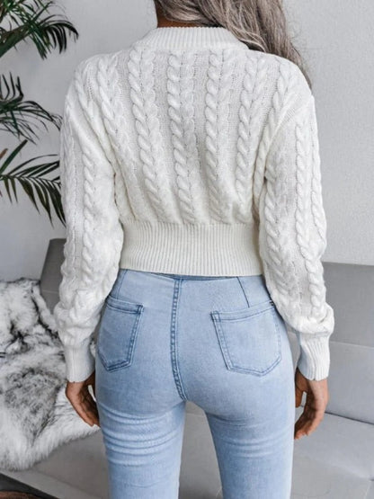 Klasyczny Krótki Sweter w Warkoczowy Splot Damski | Idealny na Każdą Porę Roku