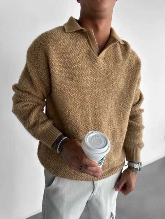 Modny Sweter w Stylu Ponadwymiarowy z Dzianinowym Kołnierzem Męski | Idealny na Jesień/Zimę