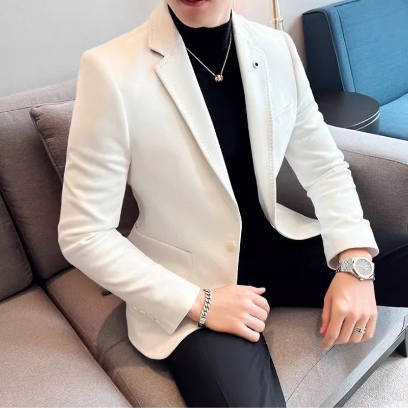 Nowoczesna Slim-Fit Marynarka Zamszowa Z Jednym Guzikiem Męski | Idealna na Każdą Porę Roku