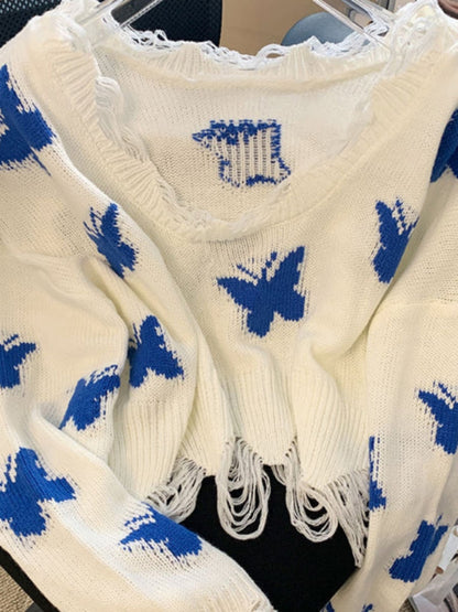 Stylowy Sweter z Motywem Motyla Damski | Idealny na Jesień/Zimę