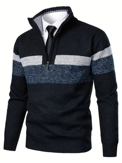 Elegancki Granatowy Sweter z Zamkiem Męski | Idealny na Jesień/Zimę