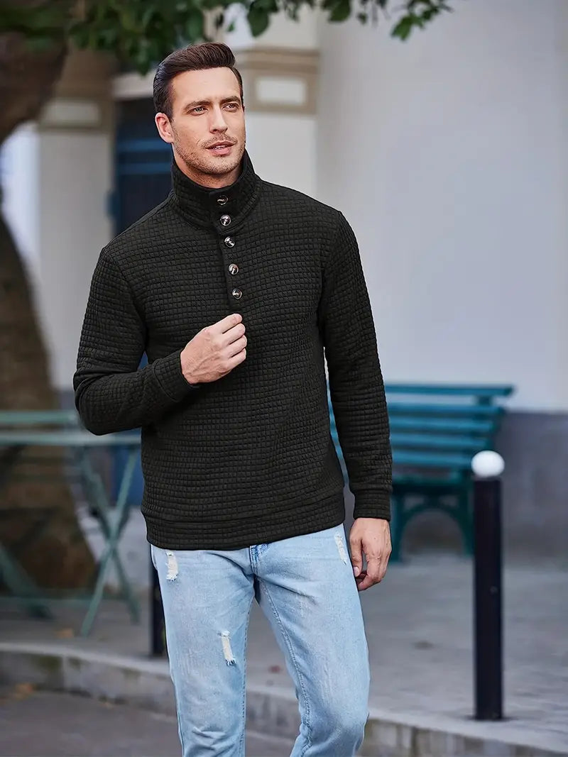 Elegancki Sweter z Wzorem Waflowym i Wysokim Kołnierzem Męski | Idealny na Jesień/Zimę