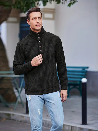 Elegancki Sweter z Wzorem Waflowym i Wysokim Kołnierzem Męski | Idealny na Jesień/Zimę