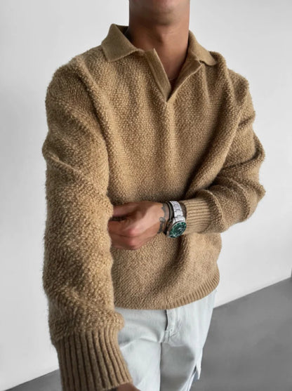 Modny Sweter w Stylu Ponadwymiarowy z Dzianinowym Kołnierzem Męski | Idealny na Jesień/Zimę