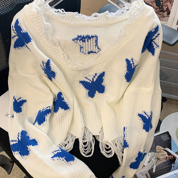 Stylowy Sweter z Motywem Motyla Damski | Idealny na Jesień/Zimę