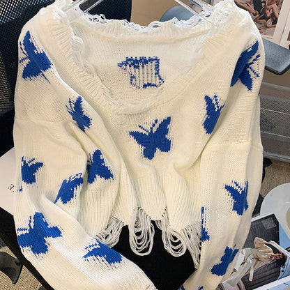 Stylowy Sweter z Motywem Motyla Damski | Idealny na Jesień/Zimę