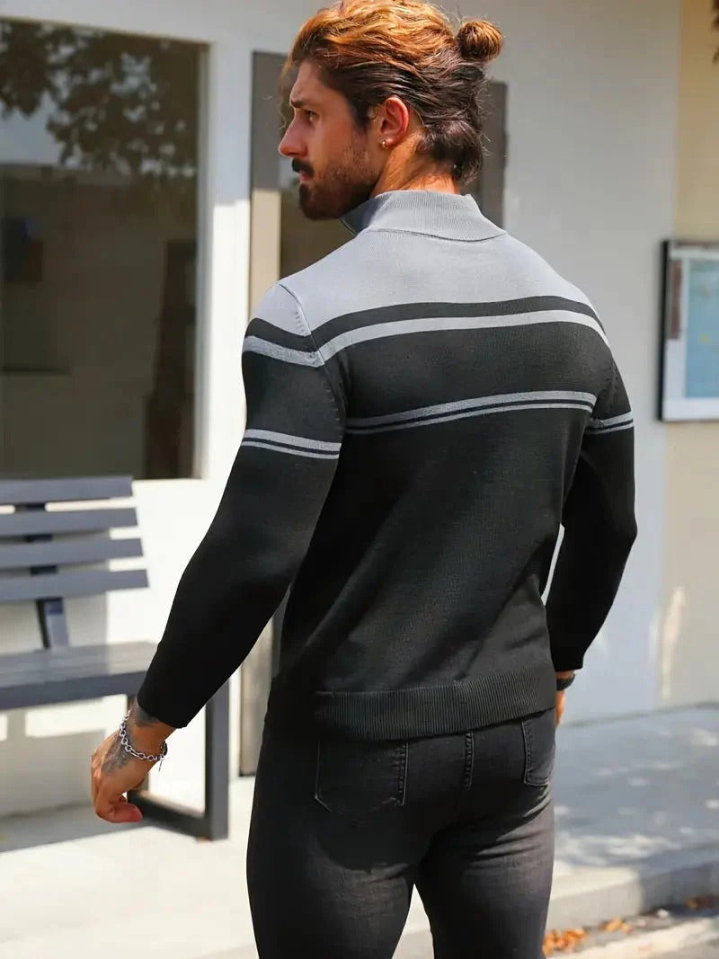 Modny Niebieski Sweter z Zamkiem Męski | Idealny na Jesień/Zimę