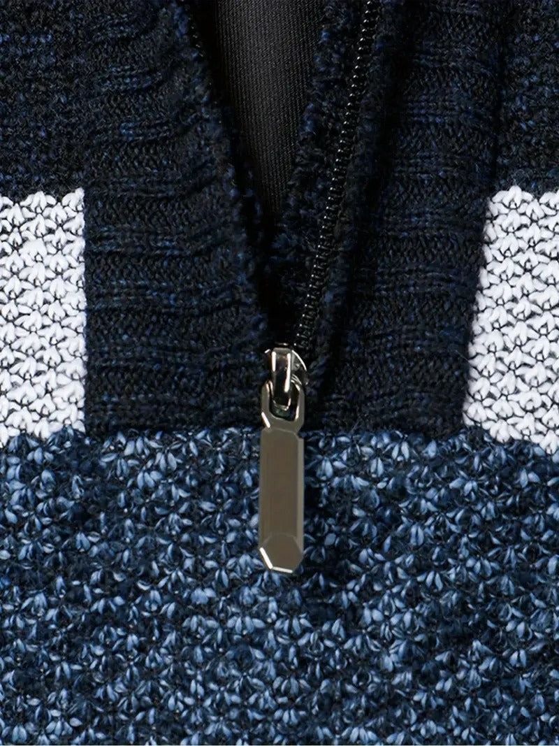 Elegancki Granatowy Sweter z Zamkiem Męski | Idealny na Jesień/Zimę