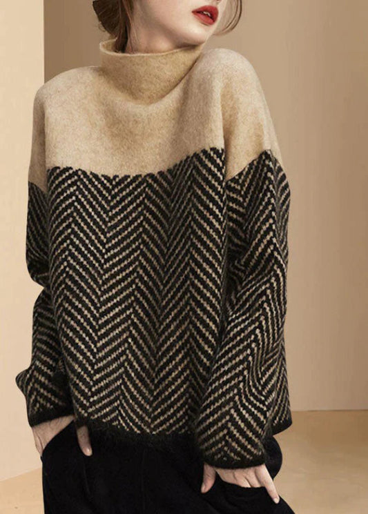 Elegancki Dzianinowy Brązowy Sweter z Golfem Damski | Idealny na Jesień/Zimę