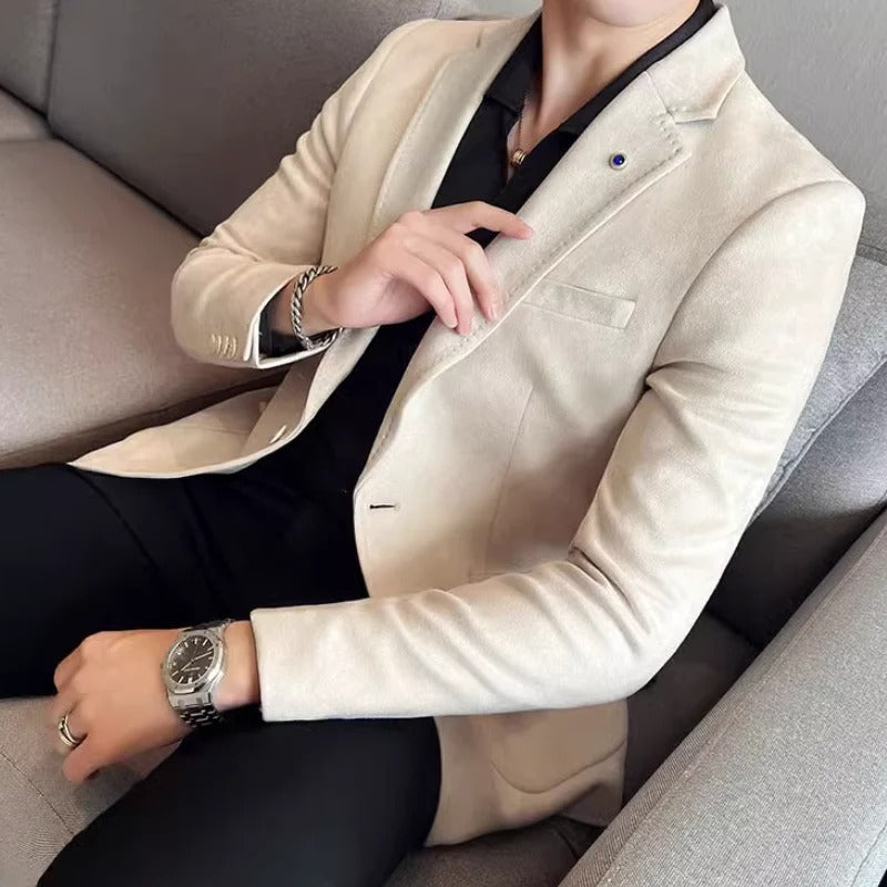 Nowoczesna Slim-Fit Marynarka Zamszowa Z Jednym Guzikiem Męski | Idealna na Każdą Porę Roku