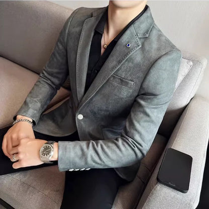 Nowoczesna Slim-Fit Marynarka Zamszowa Z Jednym Guzikiem Męski | Idealna na Każdą Porę Roku