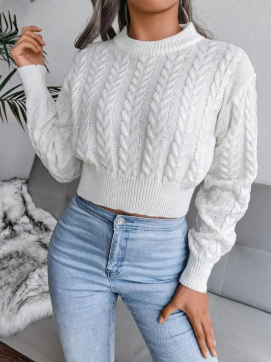 Klasyczny Krótki Sweter w Warkoczowy Splot Damski | Idealny na Każdą Porę Roku