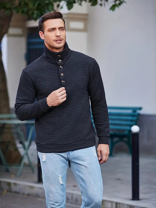 Elegancki Sweter z Wzorem Waflowym i Wysokim Kołnierzem Męski | Idealny na Jesień/Zimę