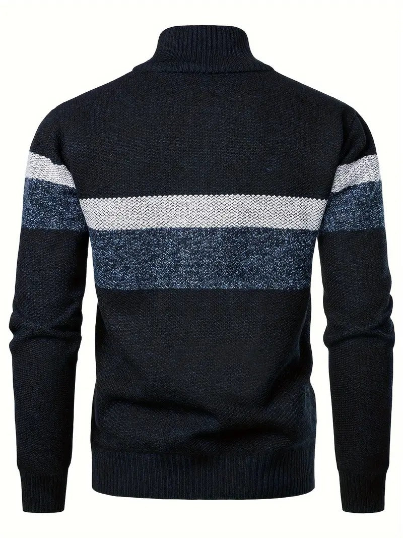 Elegancki Granatowy Sweter z Zamkiem Męski | Idealny na Jesień/Zimę