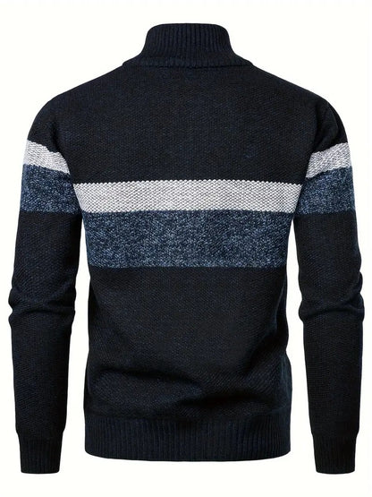 Elegancki Granatowy Sweter z Zamkiem Męski | Idealny na Jesień/Zimę