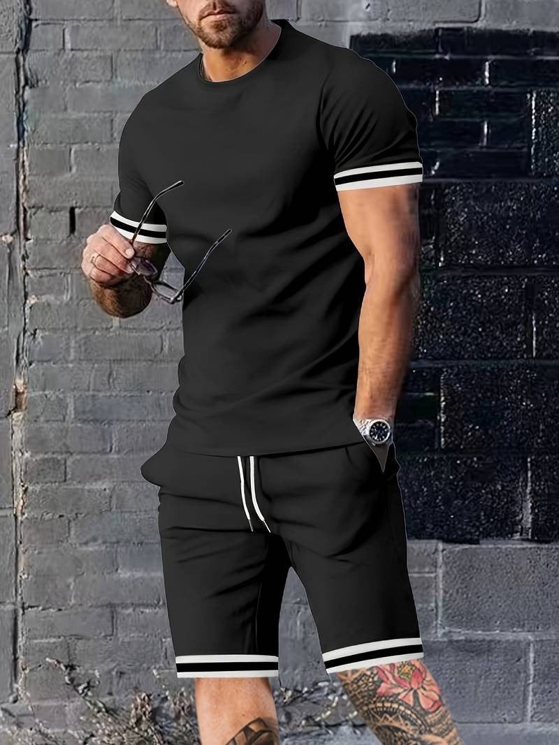 Oddychający Stylowy T-shirt w Paski i Casualowe Szorty Męski | Idealny na Wiosnę/Lato