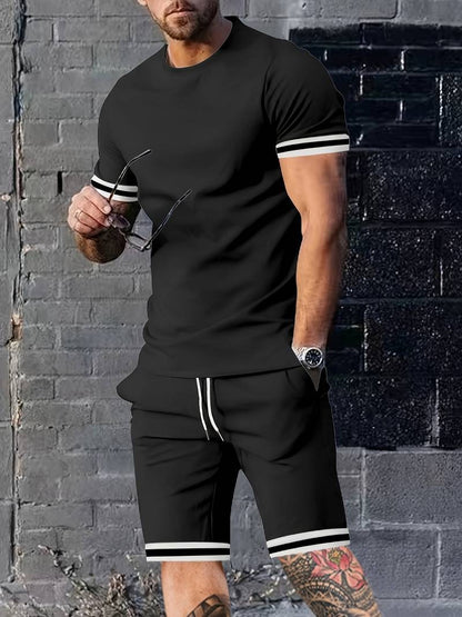 Oddychający Stylowy T-shirt w Paski i Casualowe Szorty Męski | Idealny na Wiosnę/Lato