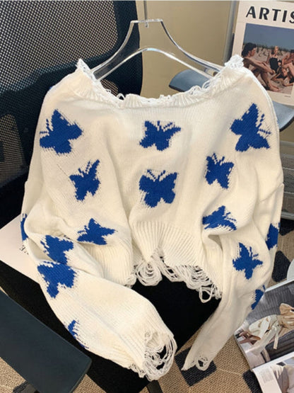 Stylowy Sweter z Motywem Motyla Damski | Idealny na Jesień/Zimę