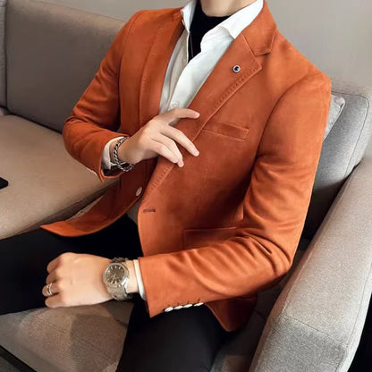 Nowoczesna Slim-Fit Marynarka Zamszowa Z Jednym Guzikiem Męski | Idealna na Każdą Porę Roku