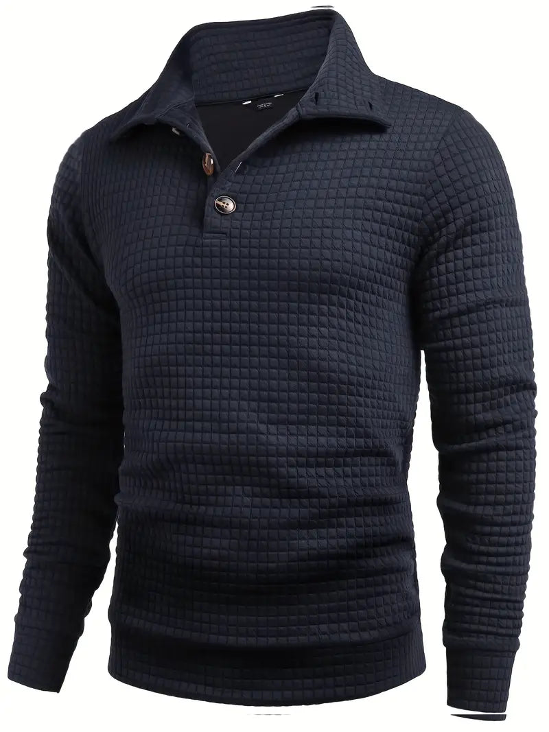 Elegancki Sweter z Wzorem Waflowym i Wysokim Kołnierzem Męski | Idealny na Jesień/Zimę