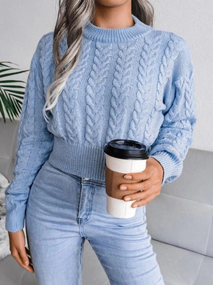 Klasyczny Krótki Sweter w Warkoczowy Splot Damski | Idealny na Każdą Porę Roku