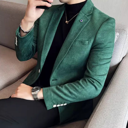Nowoczesna Slim-Fit Marynarka Zamszowa Z Jednym Guzikiem Męski | Idealna na Każdą Porę Roku